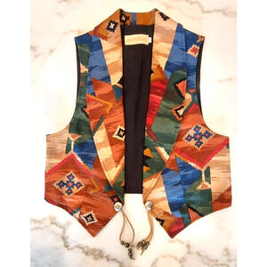 SWEETGRASS WESTERN VEST, Women Size M, Aztec, Tribal Open Vest, Concho, VTG